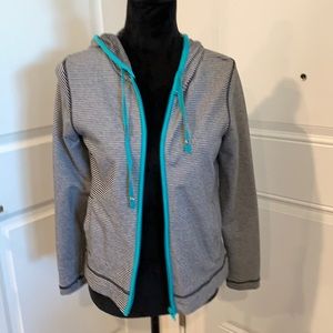 Classic Women’s Pinstriped Hoodie with Teal Trim